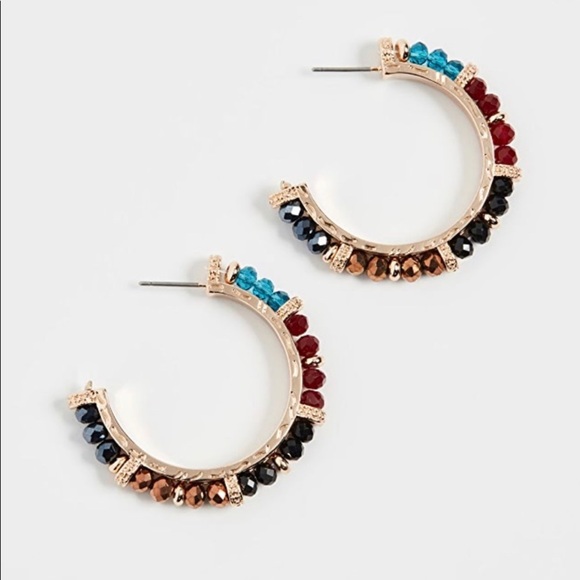 Shashi Royals Gold Vermeil Eclectic Mix Bead Multicolored Crystals Hoop Earrings - Picture 8 of 8